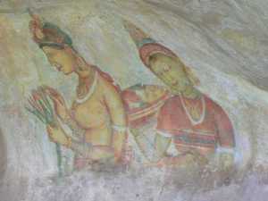 De fresco's van de wolkenmeisjes ongeveer halverwege de klim